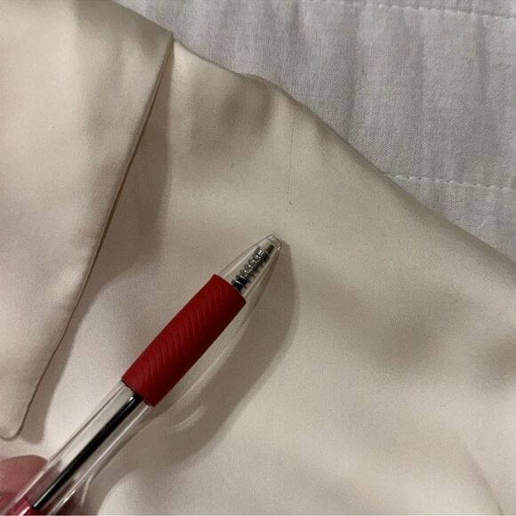 ZARA L Ivory Preppy Outer Shell Long Sleeve Front Tie Beaded Button Blouse - Picture 13 of 15